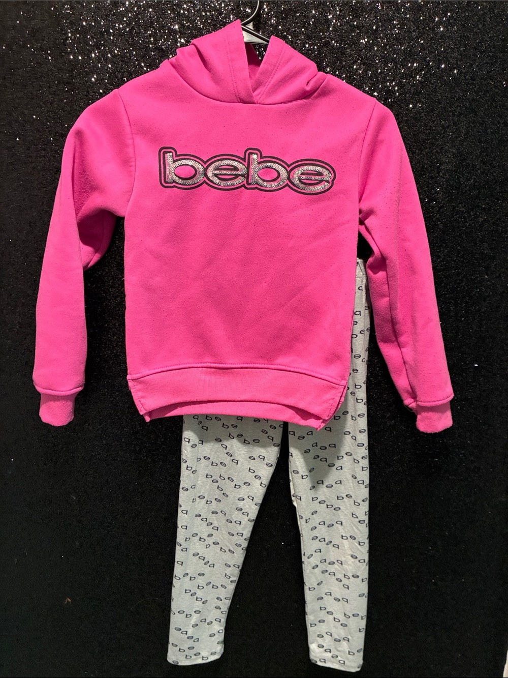 bebe Bright Pink Hoodie with Gray Logo-Print Leggings 7/8